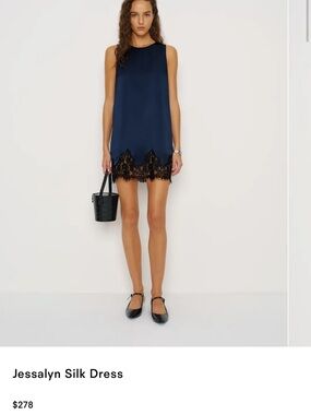 Reformation Jessalyn Silk Mini Dress in Navy with Black Lace